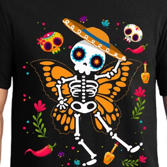 Day of the Dead Sugar Skull Skeleton Monarch Butterfly Pajama Set