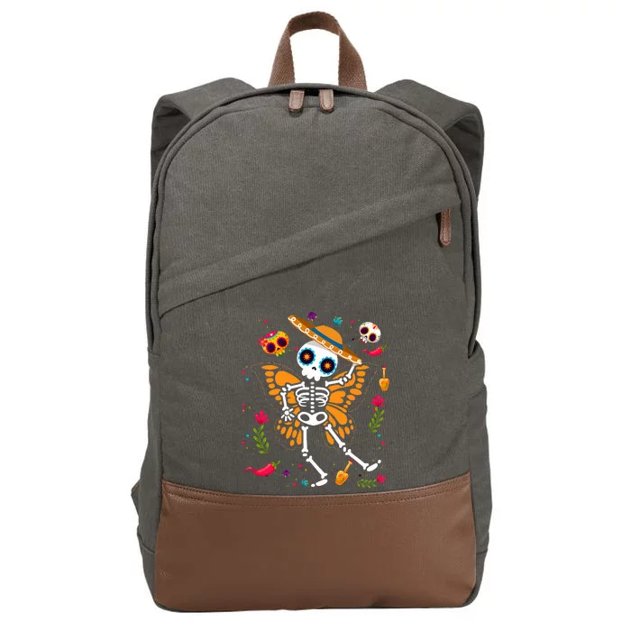 Day of the Dead Sugar Skull Skeleton Monarch Butterfly Cotton Canvas Backpack