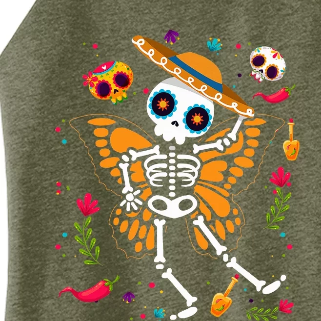 Day of the Dead Sugar Skull Skeleton Monarch Butterfly Women’s Perfect Tri Rocker Tank