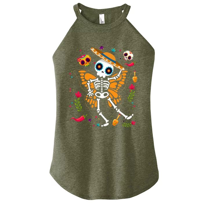 Day of the Dead Sugar Skull Skeleton Monarch Butterfly Women’s Perfect Tri Rocker Tank