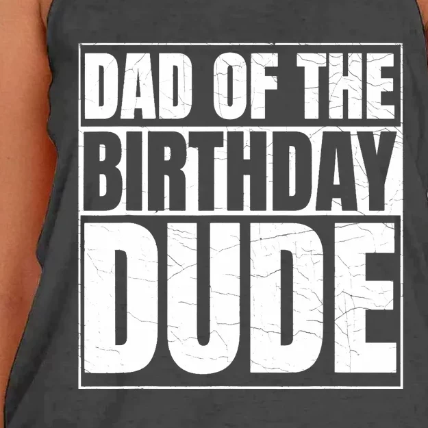 Dad of the Birthday Dude | Birthday Party Proud Dad of Boy Women's Knotted Racerback Tank