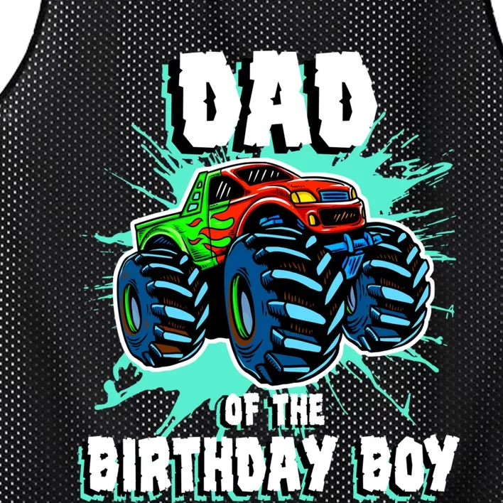 Dad Of The Birthday Boy Monster Truck Birthday Party Gift Mesh Reversible Basketball Jersey Tank