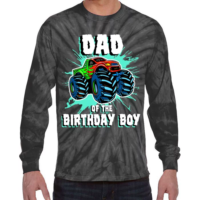 Dad Of The Birthday Boy Monster Truck Birthday Party Gift Tie-Dye Long Sleeve Shirt