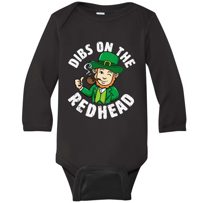 Dibs On The Redhead Saint Patrick's Day Funny Leprechaun Funny Baby Long Sleeve Bodysuit