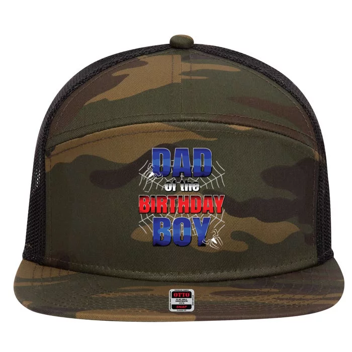 Dad Of The Birthday Spider Web Boy Dad And Mom Family 7 Panel Mesh Trucker Snapback Hat