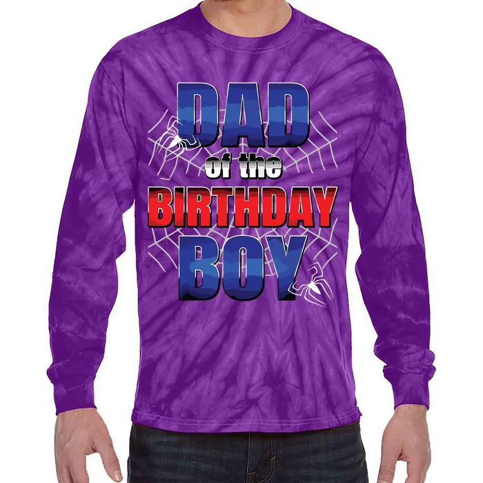 Dad Of The Birthday Spider Web Boy Dad And Mom Family Tie-Dye Long Sleeve Shirt