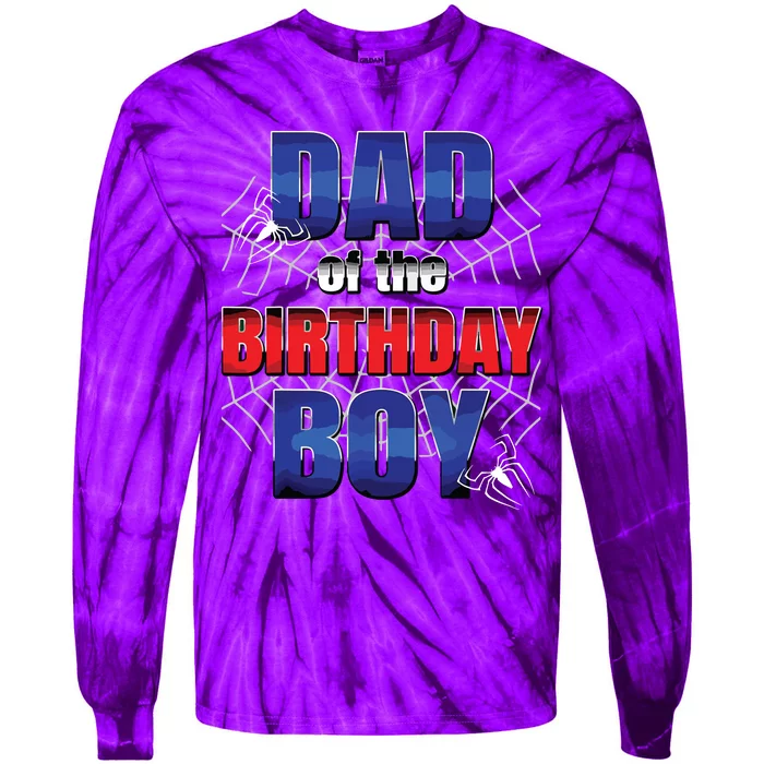 Dad Of The Birthday Spider Web Boy Dad And Mom Family Tie-Dye Long Sleeve Shirt