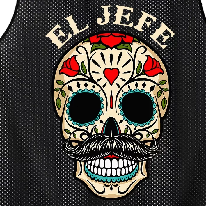 Day Of The Dead Mexico El Jefe Boss Sugar Skull Halloween Mesh Reversible Basketball Jersey Tank