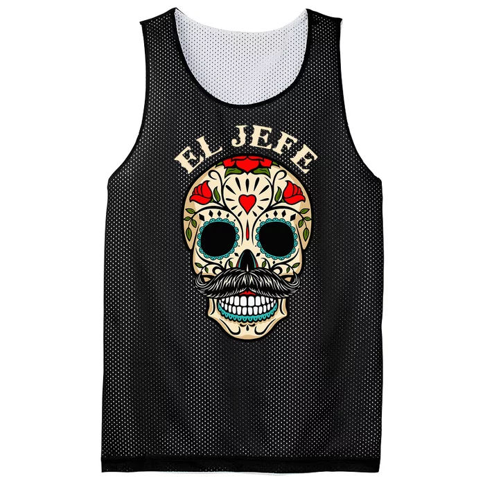 Day Of The Dead Mexico El Jefe Boss Sugar Skull Halloween Mesh Reversible Basketball Jersey Tank