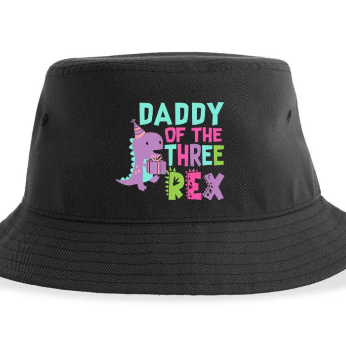 Daddy Of The Three Rex Birthday Dinosaur Family Matching Sustainable Bucket Hat