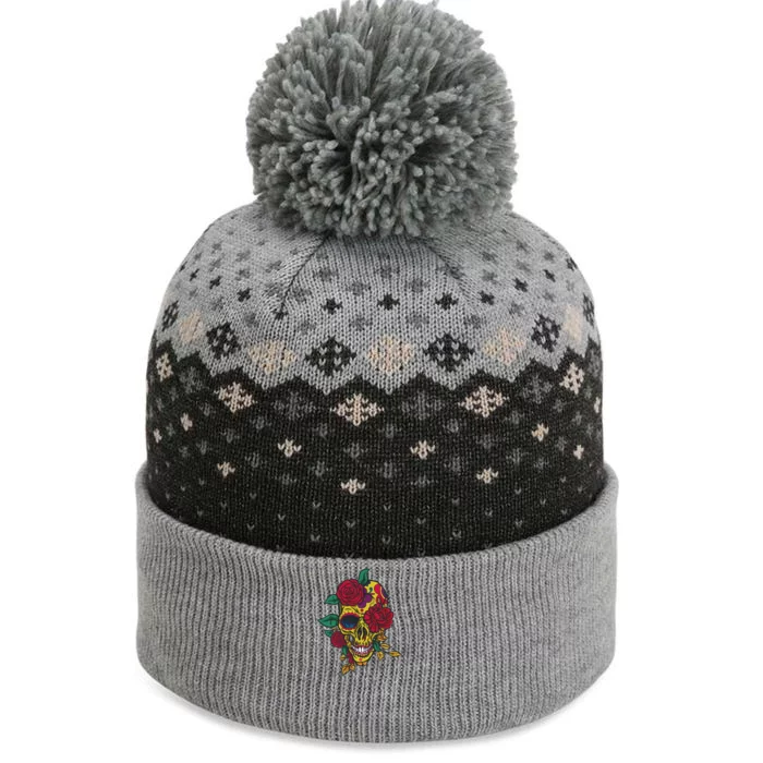 Day Of The Dead Rose Skull The Baniff Cuffed Pom Beanie