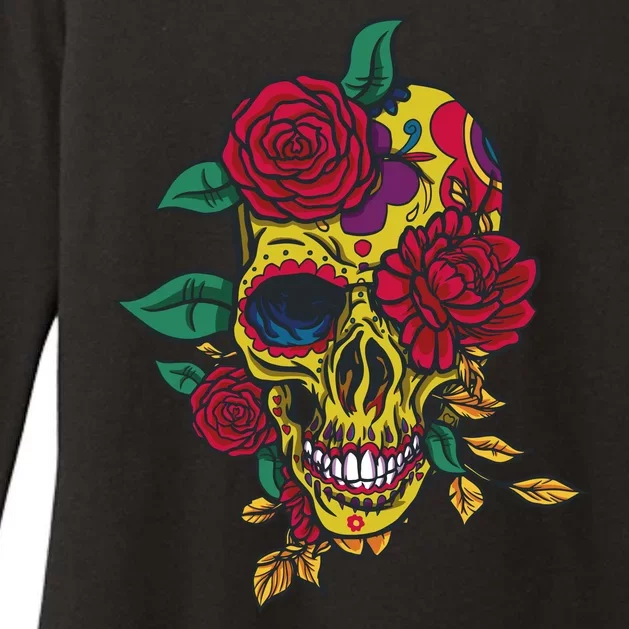 Day Of The Dead Rose Skull Womens CVC Long Sleeve Shirt