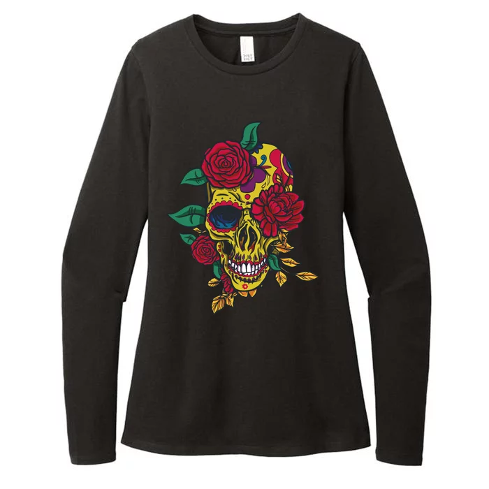 Day Of The Dead Rose Skull Womens CVC Long Sleeve Shirt