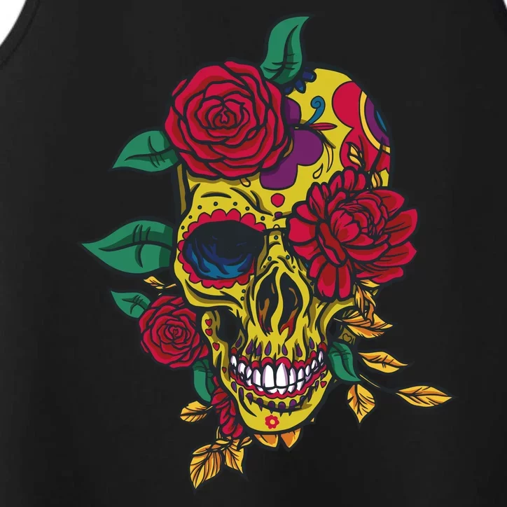 Day Of The Dead Rose Skull Performance Tank