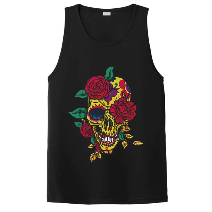 Day Of The Dead Rose Skull Performance Tank