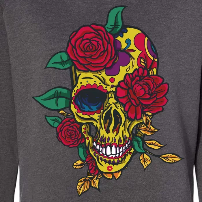 Day Of The Dead Rose Skull Womens California Wash Sweatshirt