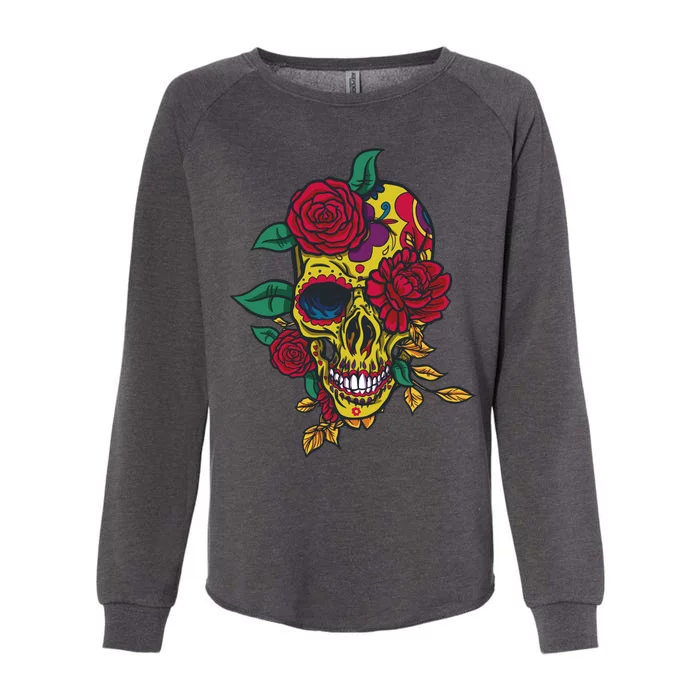 Day Of The Dead Rose Skull Womens California Wash Sweatshirt