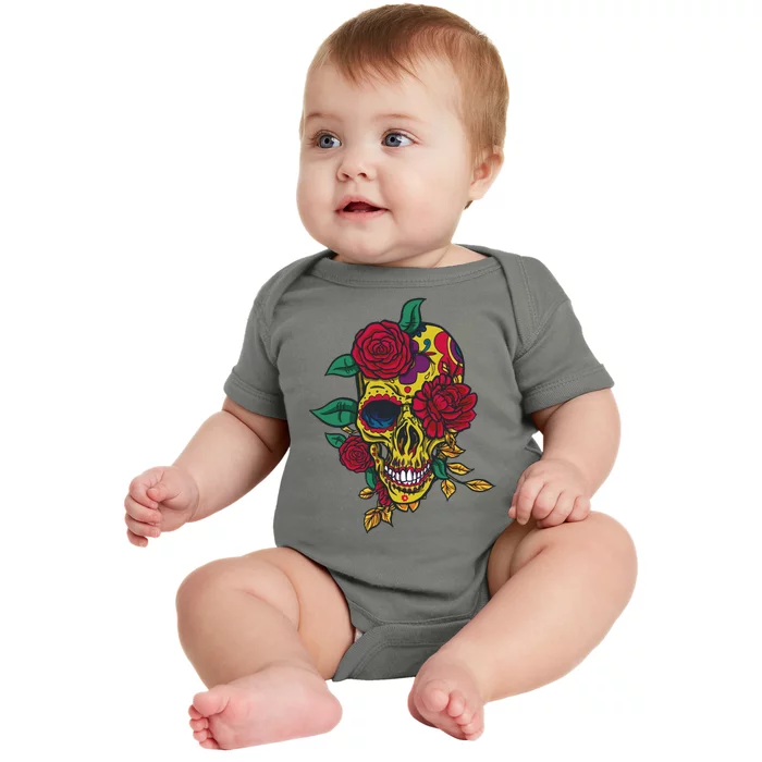 Day Of The Dead Rose Skull Baby Bodysuit