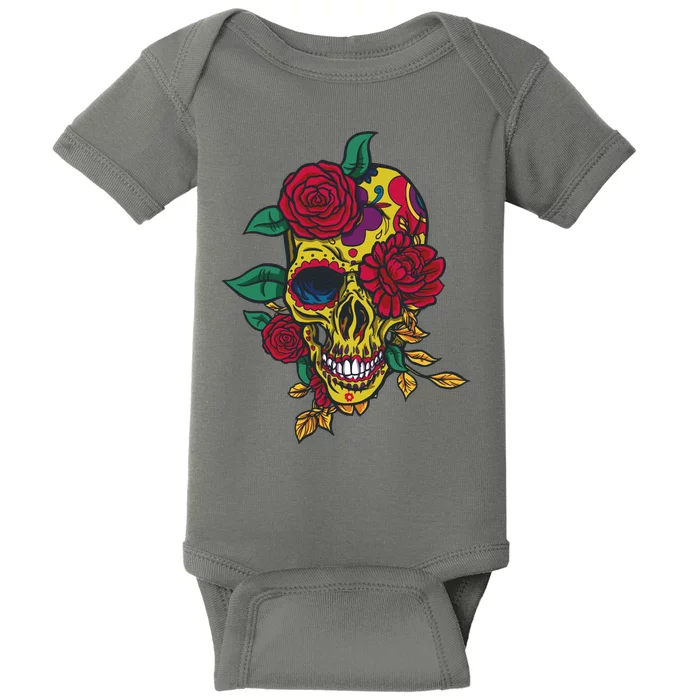 Day Of The Dead Rose Skull Baby Bodysuit