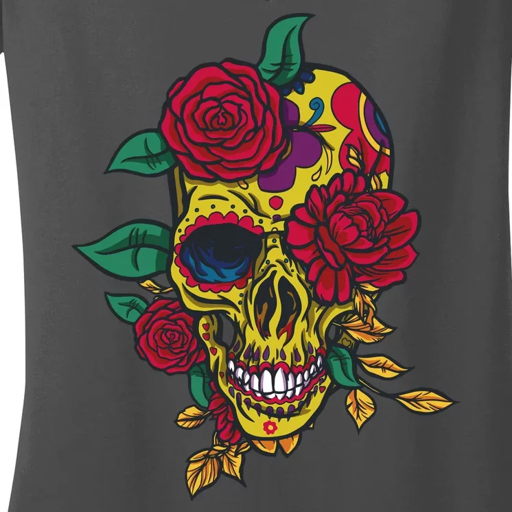 Day Of The Dead Rose Skull Women's V-Neck T-Shirt