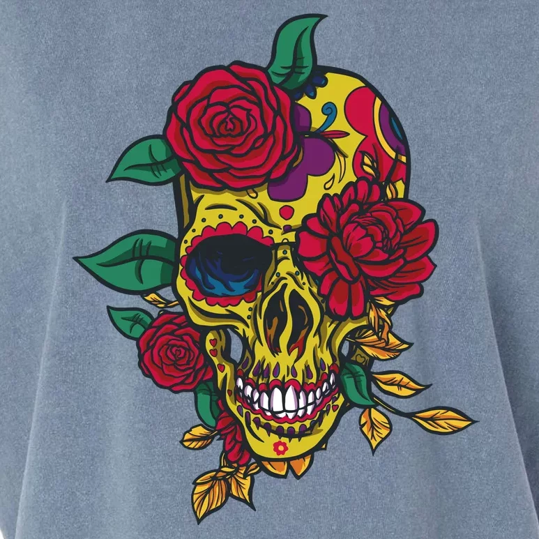 Day Of The Dead Rose Skull Garment-Dyed Women's Muscle Tee