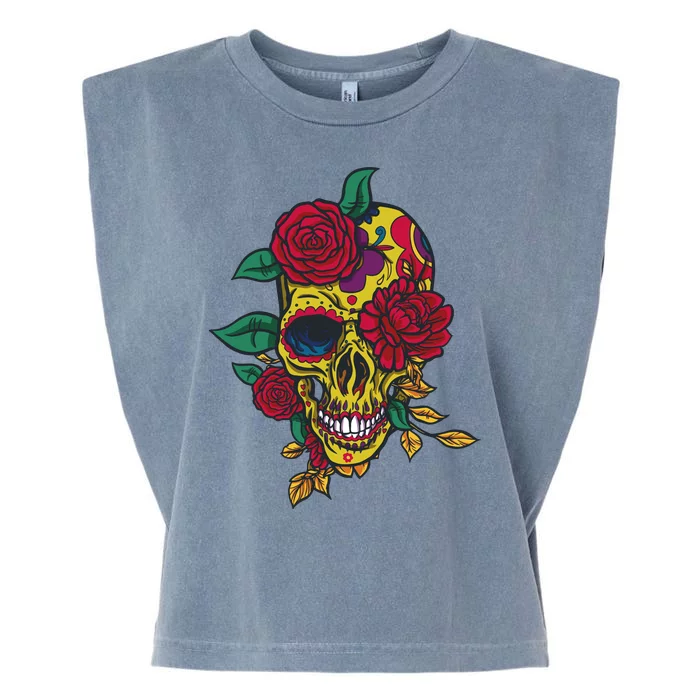 Day Of The Dead Rose Skull Garment-Dyed Women's Muscle Tee