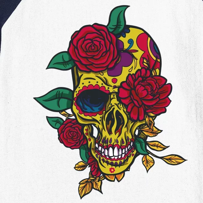 Day Of The Dead Rose Skull Baseball Sleeve Shirt