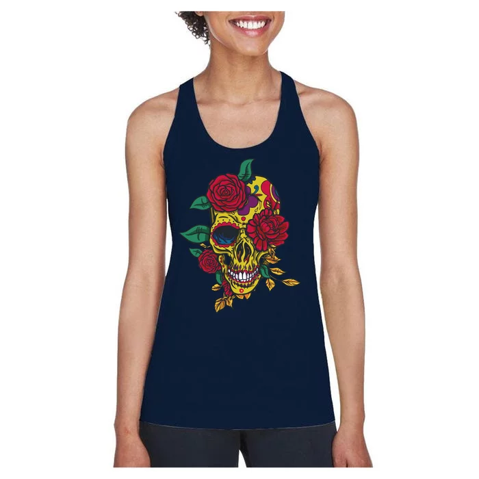 Day Of The Dead Rose Skull Women's Racerback Tank