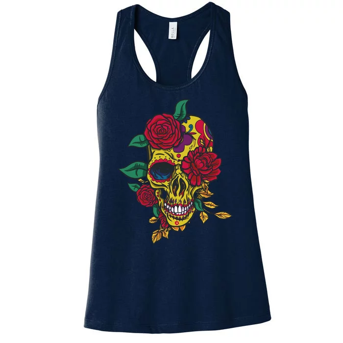 Day Of The Dead Rose Skull Women's Racerback Tank