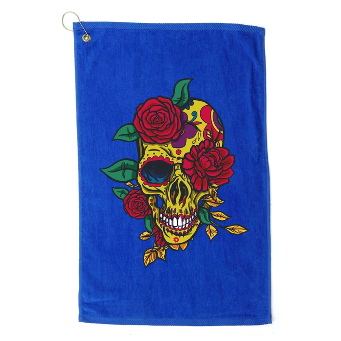 Day Of The Dead Rose Skull Platinum Collection Golf Towel