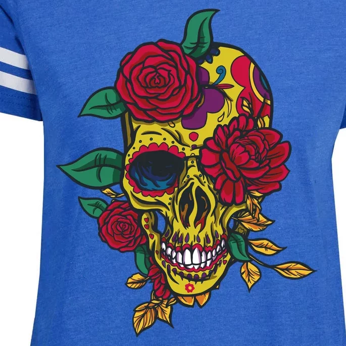 Day Of The Dead Rose Skull Enza Ladies Jersey Football T-Shirt