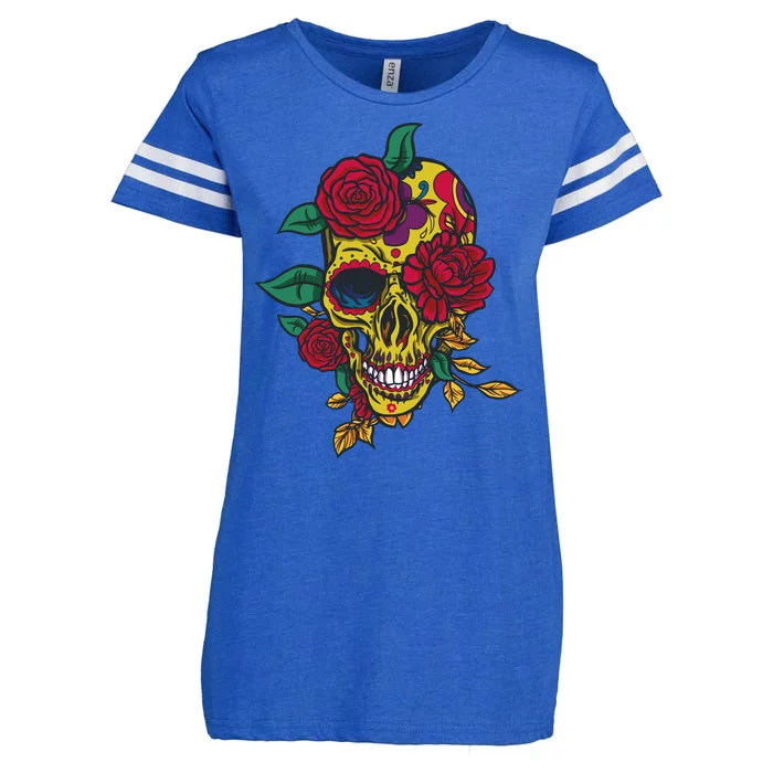 Day Of The Dead Rose Skull Enza Ladies Jersey Football T-Shirt