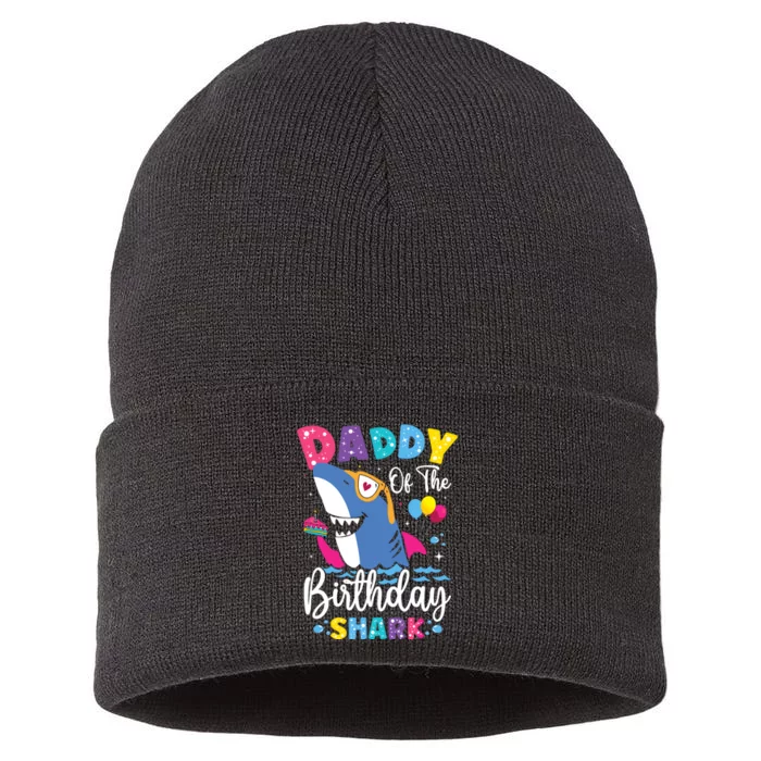 Daddy Of The Shark Birthday Dad Matching Family Sustainable Knit Beanie