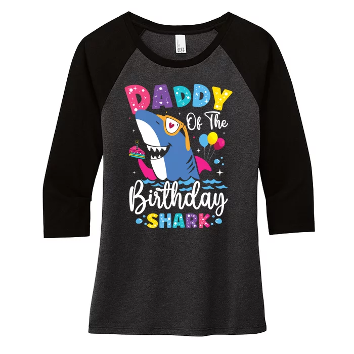 Daddy Of The Shark Birthday Dad Matching Family Women's Tri-Blend 3/4-Sleeve Raglan Shirt