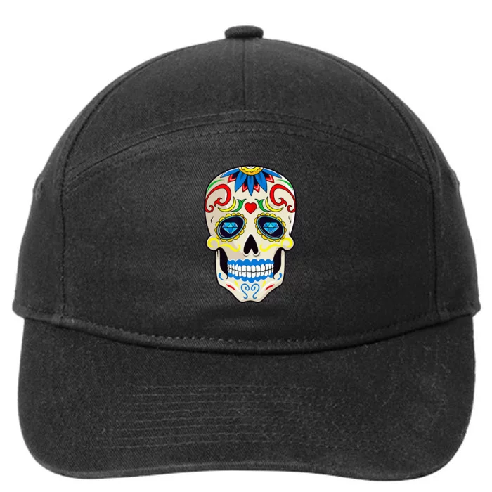 Day of The Dead Halloween Sugar Skull Dia De Los Muertos 7-Panel Snapback Hat