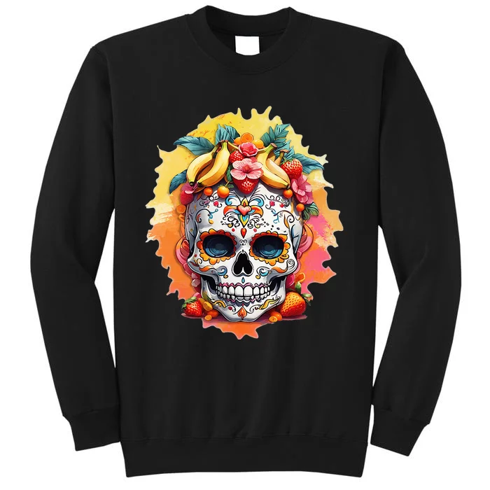 Day of the Dead Colorful Sugar Skull with Fruit Tall Sweatshirt