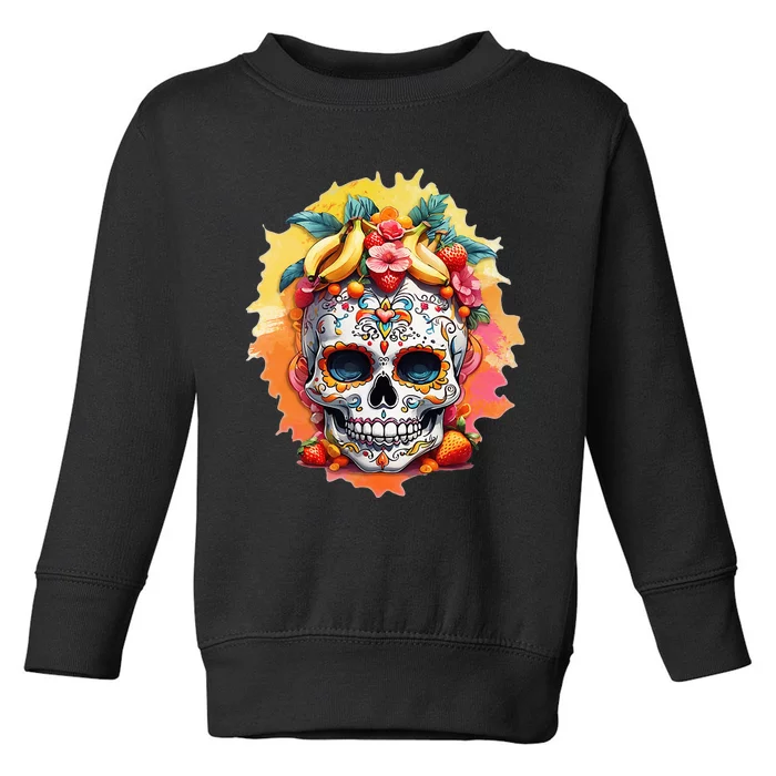 Day of the Dead Colorful Sugar Skull with Fruit Toddler Sweatshirt