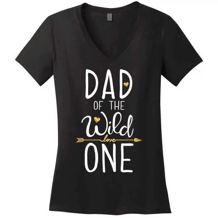 Dad Of The Wild One Fathers Day Daddy Papa Gifts Women's V-Neck T-Shirt