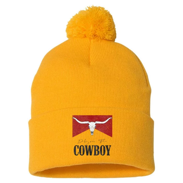 Dibs On The Cowboy Retro Bull Skull Western Country Southern Pom Pom 12in Knit Beanie