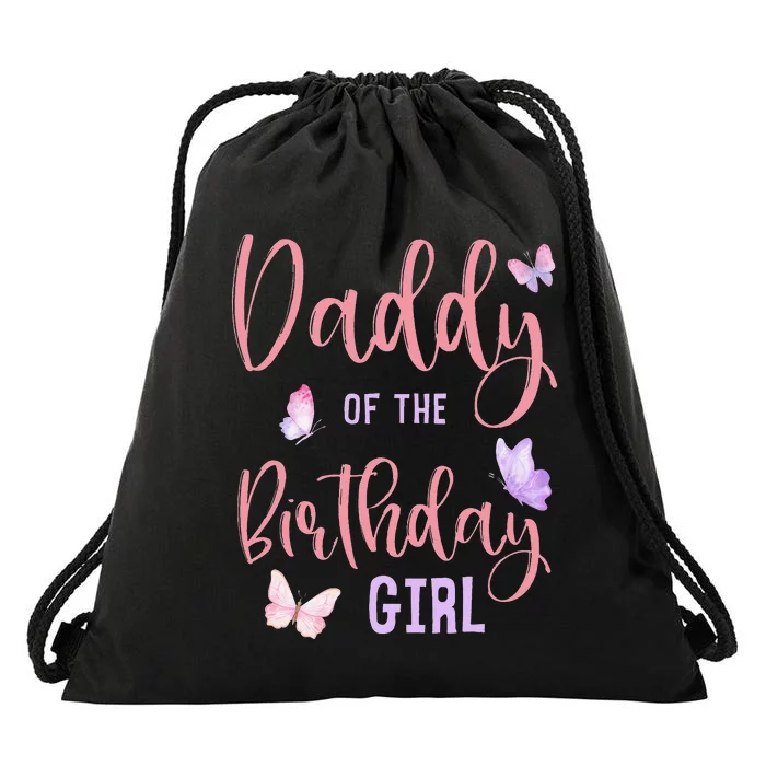 Daddy of The Birthday Butterfly Party Matching Family Drawstring Bag