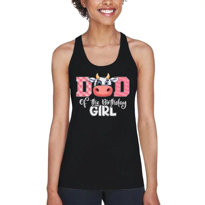 Dad of The Birthday Cow Family Cow Farm Matching Women's Racerback Tank