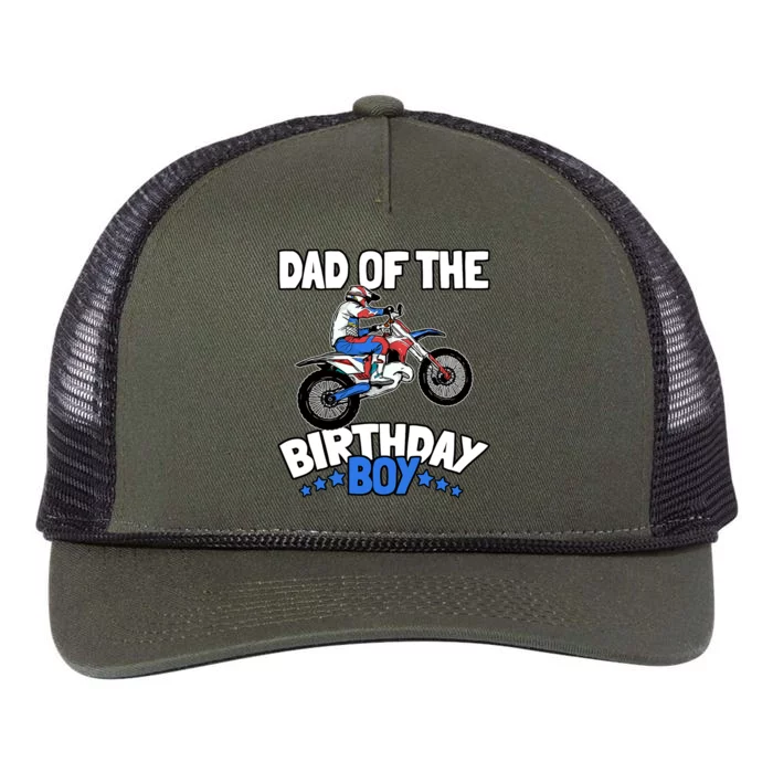 Dad Of The Birthday Boy Funny Dirt Bike Motocross Gift Retro Rope Trucker Hat Cap