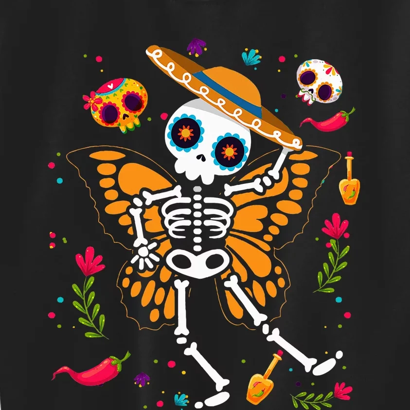 Day of the Dead Sugar Skull Skeleton Monarch Butterfly Kids Sweatshirt