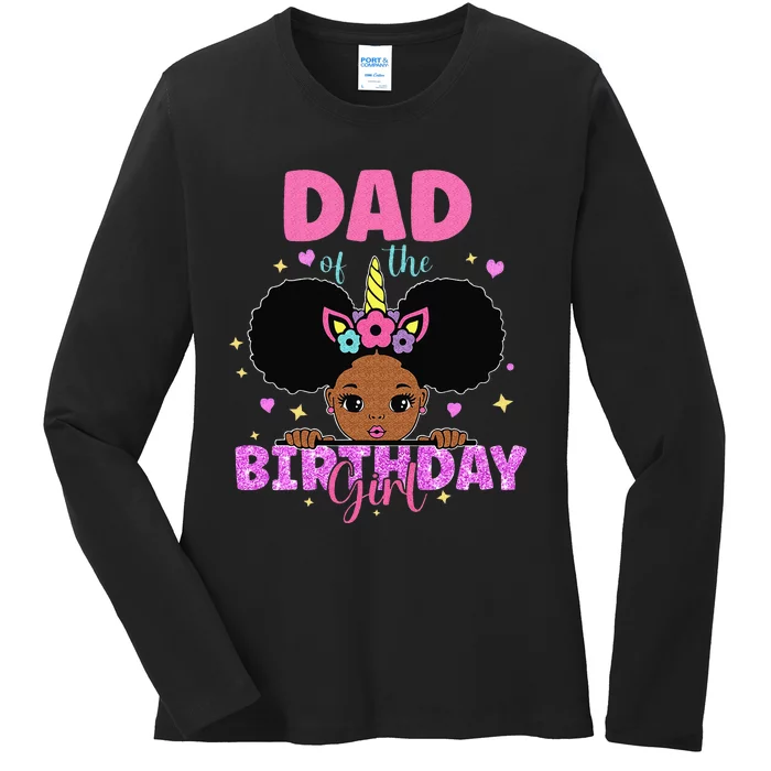 Dad Of The Birthday Melanin Afro Unicorn Princess Ladies Long Sleeve Shirt