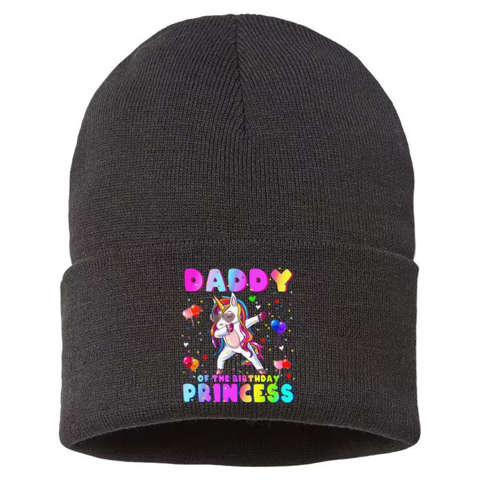 Daddy of the Birthday Princess Dabbing Unicorn Dad Sustainable Knit Beanie