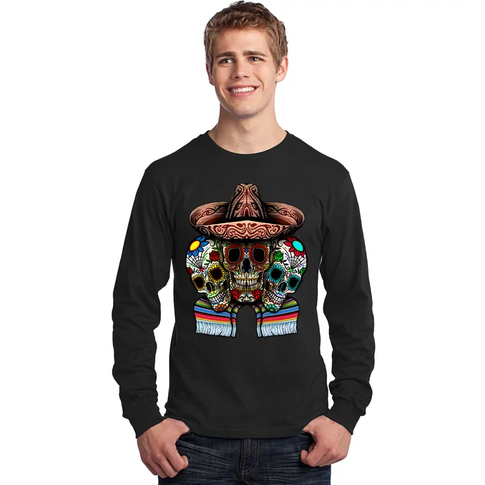 Day Of The Dead Tri Sugar Skulls Long Sleeve Shirt