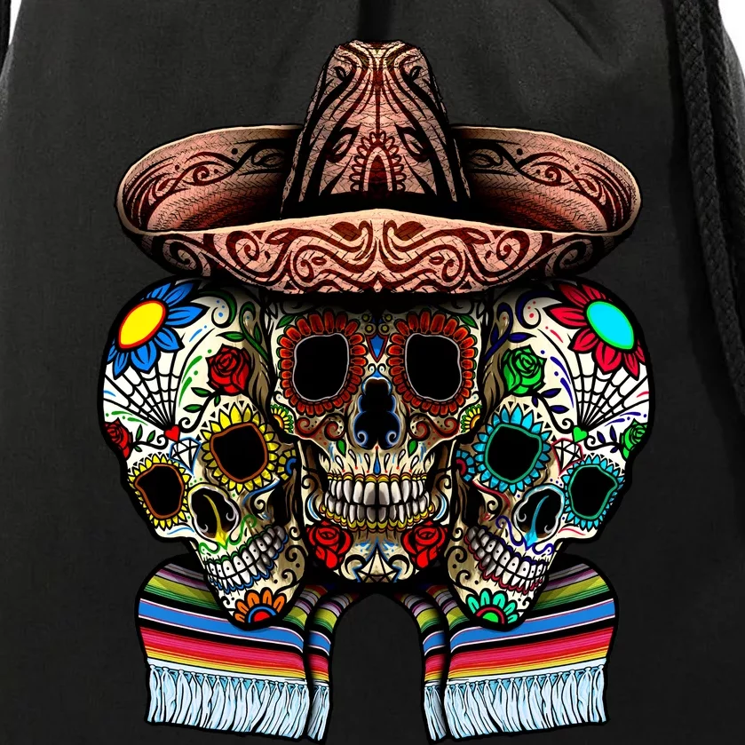 Day Of The Dead Tri Sugar Skulls Drawstring Bag