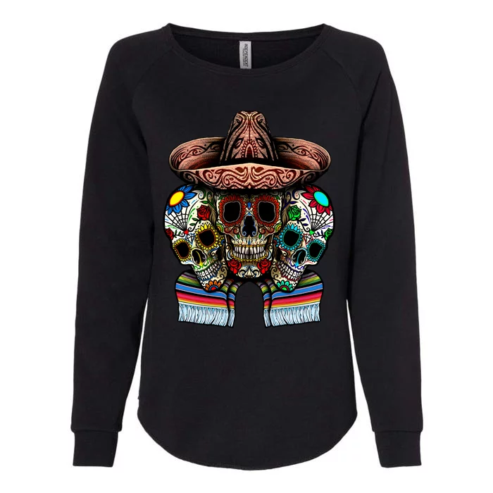 Day Of The Dead Tri Sugar Skulls Womens California Wash Sweatshirt