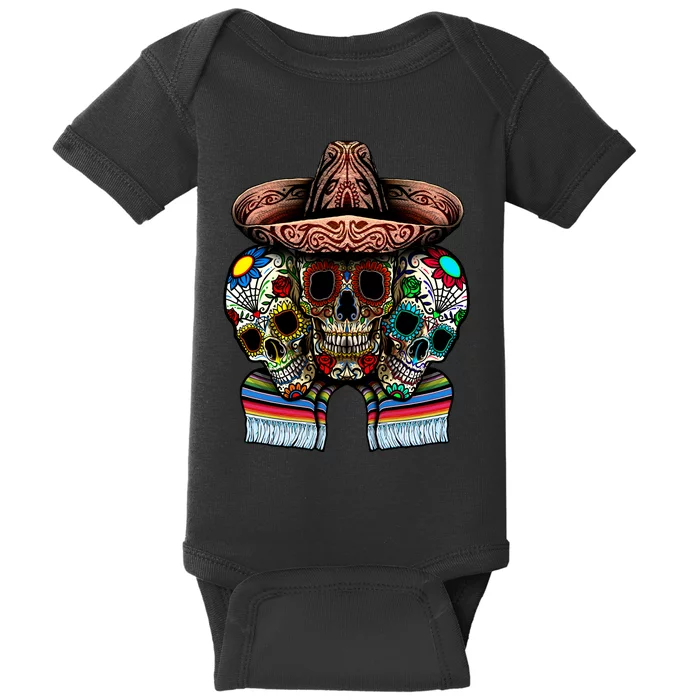 Day Of The Dead Tri Sugar Skulls Baby Bodysuit