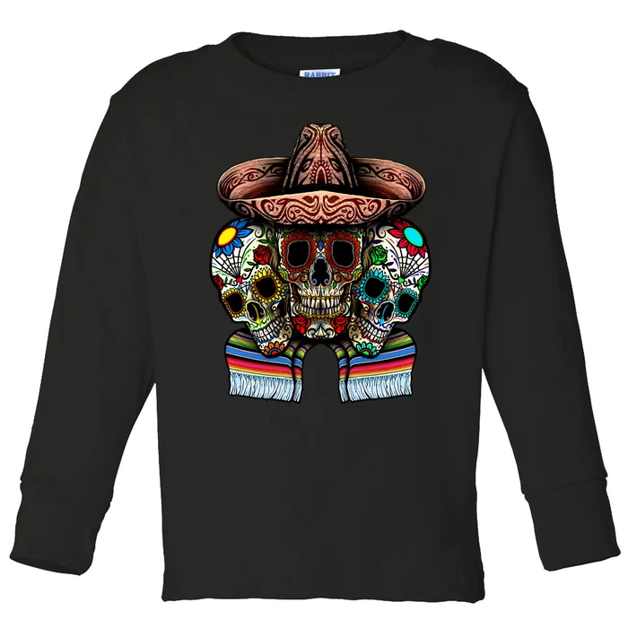 Day Of The Dead Tri Sugar Skulls Toddler Long Sleeve Shirt